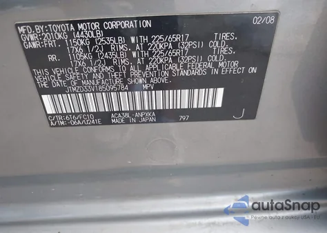 2008 Toyota Rav4 из США, поврежденный, VIN JTMZD33V185095784